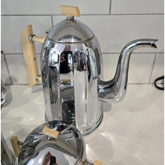 Tea Set Demeyere art deco chromed metal phenolic handled Coffee Pot Cream Sugar - Picture 7 of 10